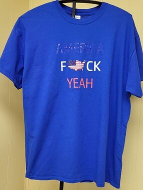 Blue 'America F*ck Yeah' Graphic Crewneck T-Shirt, XL